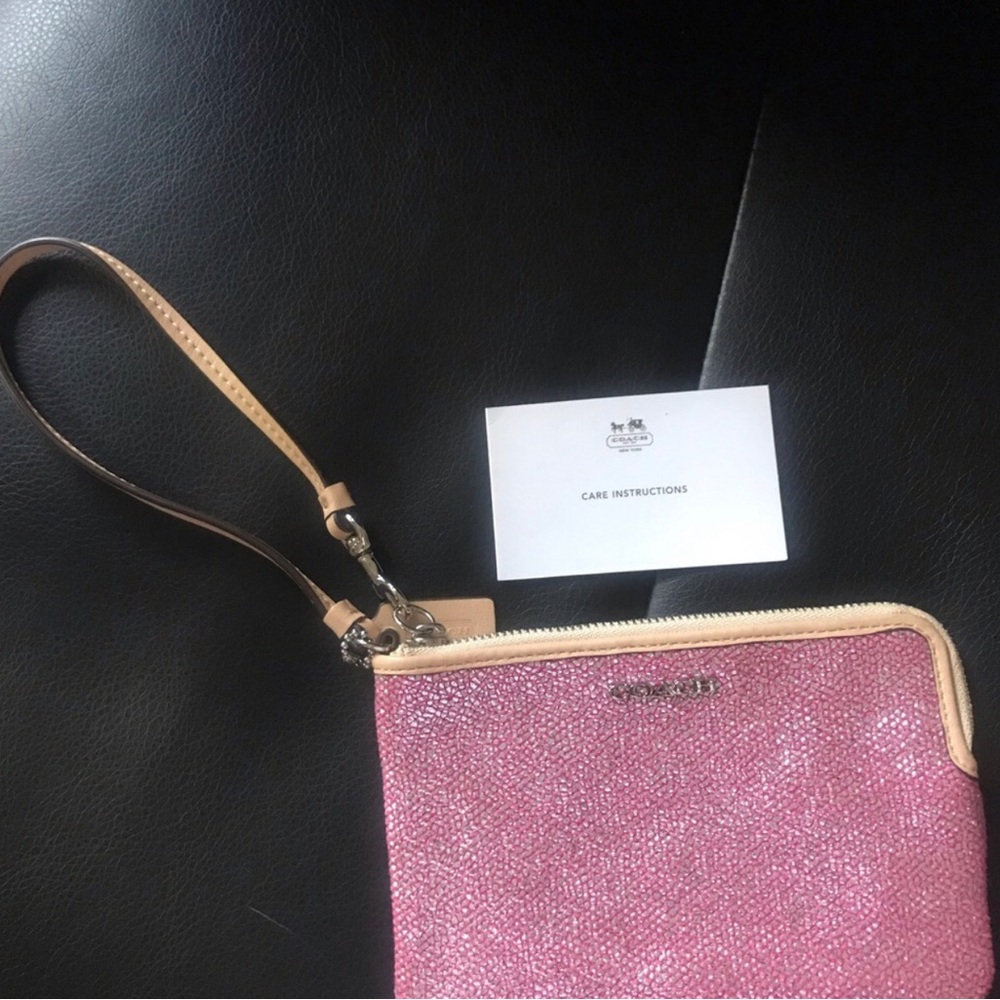 Coach Pink Glitter Wristlet Pouch, New
